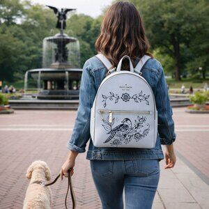 Hand Painted Perry Pink Backpack with Bird and Floral Design